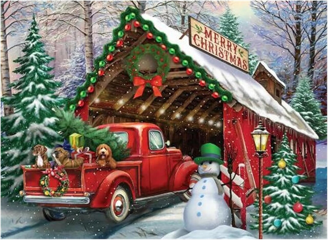 5D DIY Christmas Diamond Painting Kits for Adults Kids, Christmas Snowy Full Drill Embroidery Cross Stitch Crystal Rhinestone Paintings Pictures Arts Wall Decor Painting Dots Kits 15.7X11.8 IN